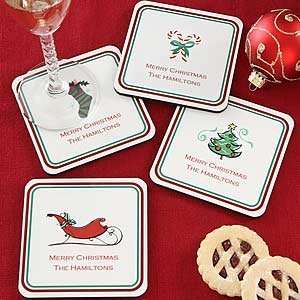 Seasons Greetings Personalized Christmas Coasters