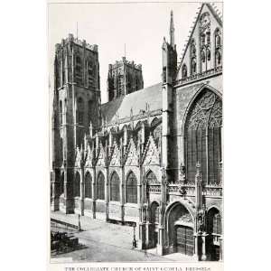  1920 Print Collegiate Church Saint Gudula Brussels Belgium 