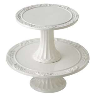 White Cake Stand With Sculpted Detail (Set of 2) Dolomite  