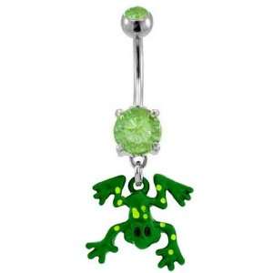 Green Cute Hoppy Freddy Frog Dangle Belly navel Ring piercing bar body 