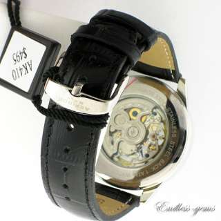 Akribos XXIV Mens Saturnos Skeleton Dial Automatic Watch Leather Band 