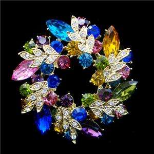 Charm Flower Wreath Brooch Pin Multi Swarovski Crystal  