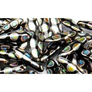  Czech Glass Dagger Beads JET/CIRCLE VITRAIL 5x16mm (100pcs 