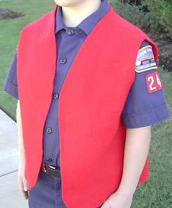 Cub Boy Scout Red Felt Patch Vest Medium, Small, Large  