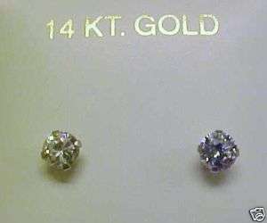 14kt Solid Yellow Gold 4MM Cubic Zirconia Stud Earrings  