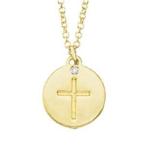   White diamond engraved dainty cross disc pendant necklace Jewelry