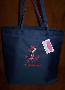   Ship Anchor & Rope Large Custom Embroidered Zipper Boat Tote Bag NWT