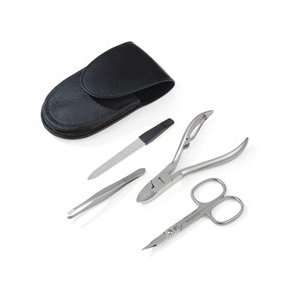 Mens Travel Stainless steel Manicure set in a Black Leather case 