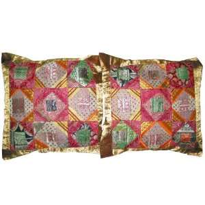   Vintage Sari Golden Zari Borders Cushion Covers 16