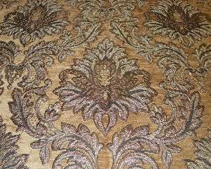 Brown Beige Victorian Print Damask Upholstery Fabric  