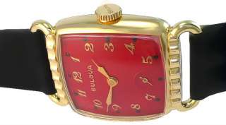 1949 Vintage FIRE Red BULOVA fancy Mens gold DeCo Watch Ferrari Color 