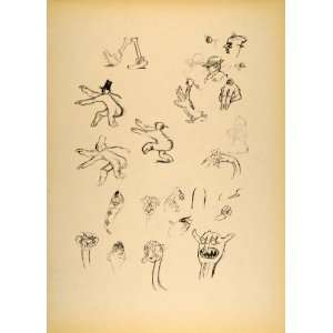  1948 Albert Hurter Cartoon Finger Figures Print UNUSUAL 