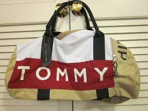 Tommy Hilfiger large duffle gym bag khaki white red,NWT  