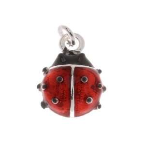  Silver Plated Red And Black Enamel Lady Bug Charm 14mm (1 