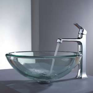   15200CH Clear 19mm thick Glass Vessel Sink and Decorum Faucet, Chrome
