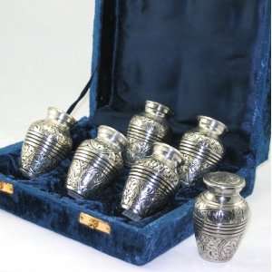    Antique Silver Oak Keepsake Cremation Urns 6 pk