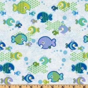  44 Wide Deep Deep Sea Little Fish White Fabric By The 