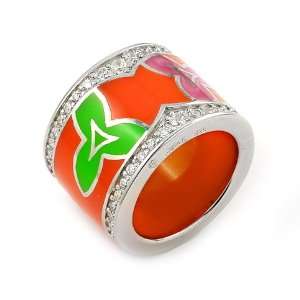  Designo Orange Band Ring With Czs Featuring Pink And Green 