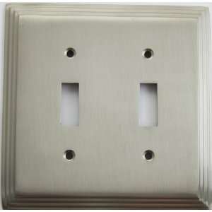   Satin Nickel Deco Style Two Gang Toggle Switch Plate