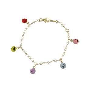  18Kt Yellow Gold Multi Color Happy Face Bracelet 6.5in 