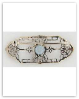 Antique Style Blue Topaz Filigree Pin Sterling Silver  