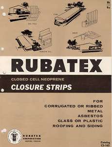 1962 RUBATEX Catalog ASBESTOS Closure Strips Roofing  