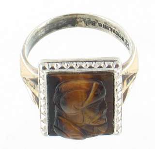 ANTIQUE STERLING TIGERS EYE ROMAN SOLDIER RELIEF RING 9  