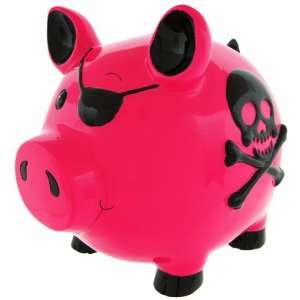   Large Pink Pirate Pig Skull & Crossbones Piggy Bank