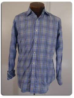 Thomas Dean Blue Plaid Dress Casual Shirt Size M  SH211  