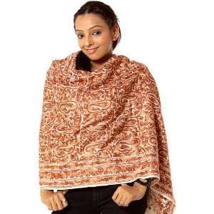 Ivory and Brown Ari Stole with Densely Embroidered Paisleys   Pure 