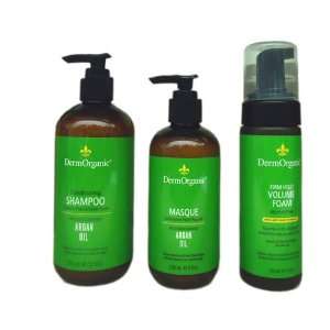  DermOrganic Shampoo 12oz + Mask 8oz + Foam 5oz Combo Set 
