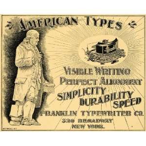  1899 Ad Benjamin Franklin Visible Typewriter Antique 