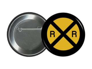 ROAD SIGN 2.25 PIN Design #3 Railroad Tracks RR X Crossing Pinback 