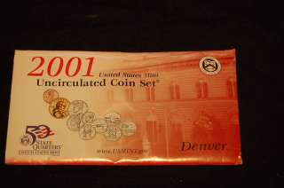 2001 US MINT Uncirculated Set With SAC Dollar & Kennedy Half & State 