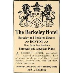  1905 Ad Berkeley Hotel Boylston Street Boston Sherlock 