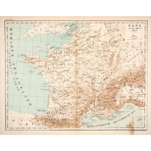  1890 Lithograph Map Gaul Caesar Roman Belgica Celtia 