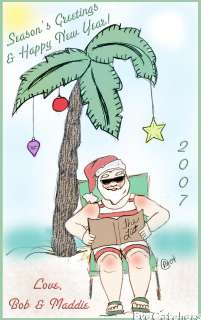 Christmas Holiday Santa Claus Beach Greeting Cards  