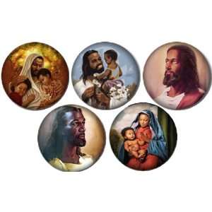 Set of 5 BLACK JESUS Pinback Buttons 1.25 Pins / Badges CHRISTIAN 