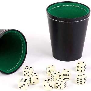    Green & Black Leatherette Dice Cups With 10 Dice Toys & Games