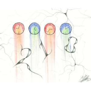 Artwork What If Time Went Still?   Abstract Drawing of Four Clocks on 