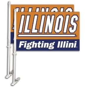   FIGHTING ILLINI Car Flag w/Wall Brackett Set of 2