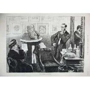  1886 Fine Art Wig Judge Court Man Woman Table Chair