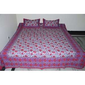 Indian Cotton Bedspread with Pillow Cover Set Handcrafted 