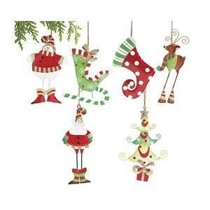  Set of 6 Assort. Christmas Ornaments Tin Santas List 