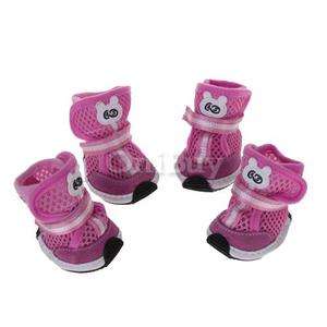  4pcs Pink Pet Dog PU Boots Shoes Clothes Apparel Size M