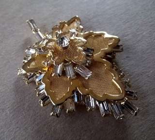   ART DECO Gold Plated & Rhinestone OAK LEAF PIN & EARRING SET  