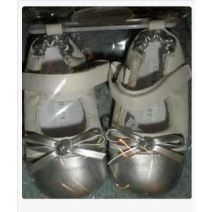  Laura Ashley® White & Silver Mary Jane Crib Shoes, Infant 