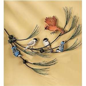  Hand Painted Birds in Pinetree Branch Wall Hanging