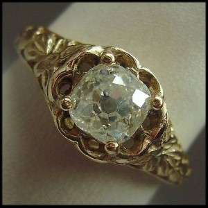 Antique 1.00 CT Old Mine Cut Diamond Jewelry 14K Gold Filigree 