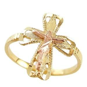 Crucifix Cross Ring 14k Rose Gold Yellow Gold Religious 